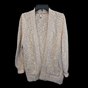 L.L. Bean Womens Cotton Ragg Sweater Open Cardigan Tan with Pockets